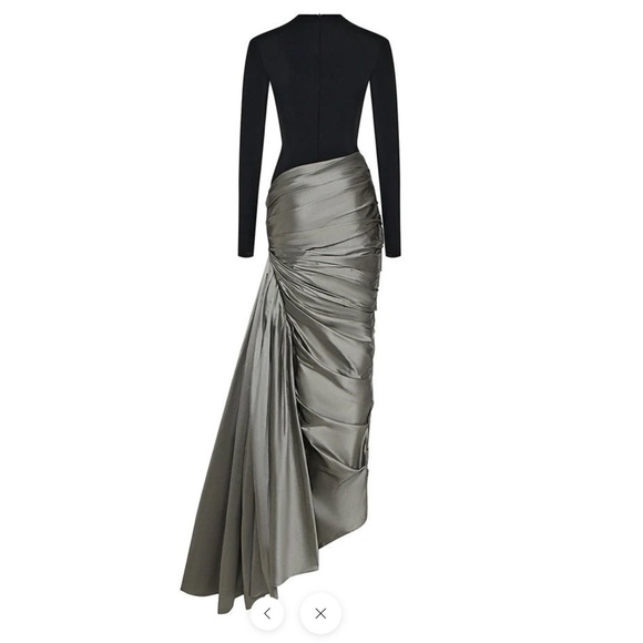 RASARIO: Designer Black and Silver draped silk-blend maxi gown - Picture 8 of 8